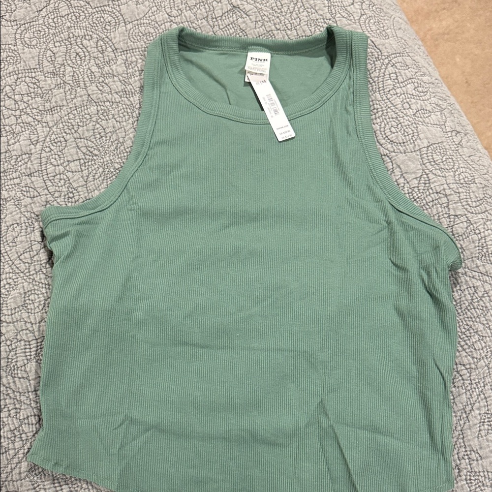 NWT PINK Victoria's Secret Green Ribbed Tank Top